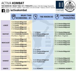 nuovi orari invernali 2018-2019 activa kombat pesaro - k1 - muay thai - taekwondo - pugilato